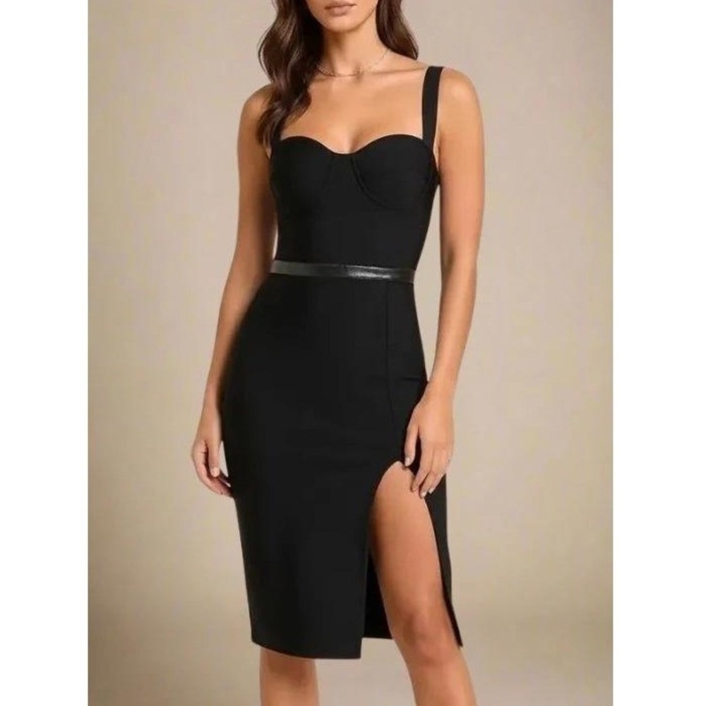 Bella Barnett Bustier Bandage Dress Large Black Sweetheart Slit Bodycon Cocktail